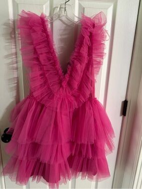Hot Pink Ruffled Tulle Party Dress